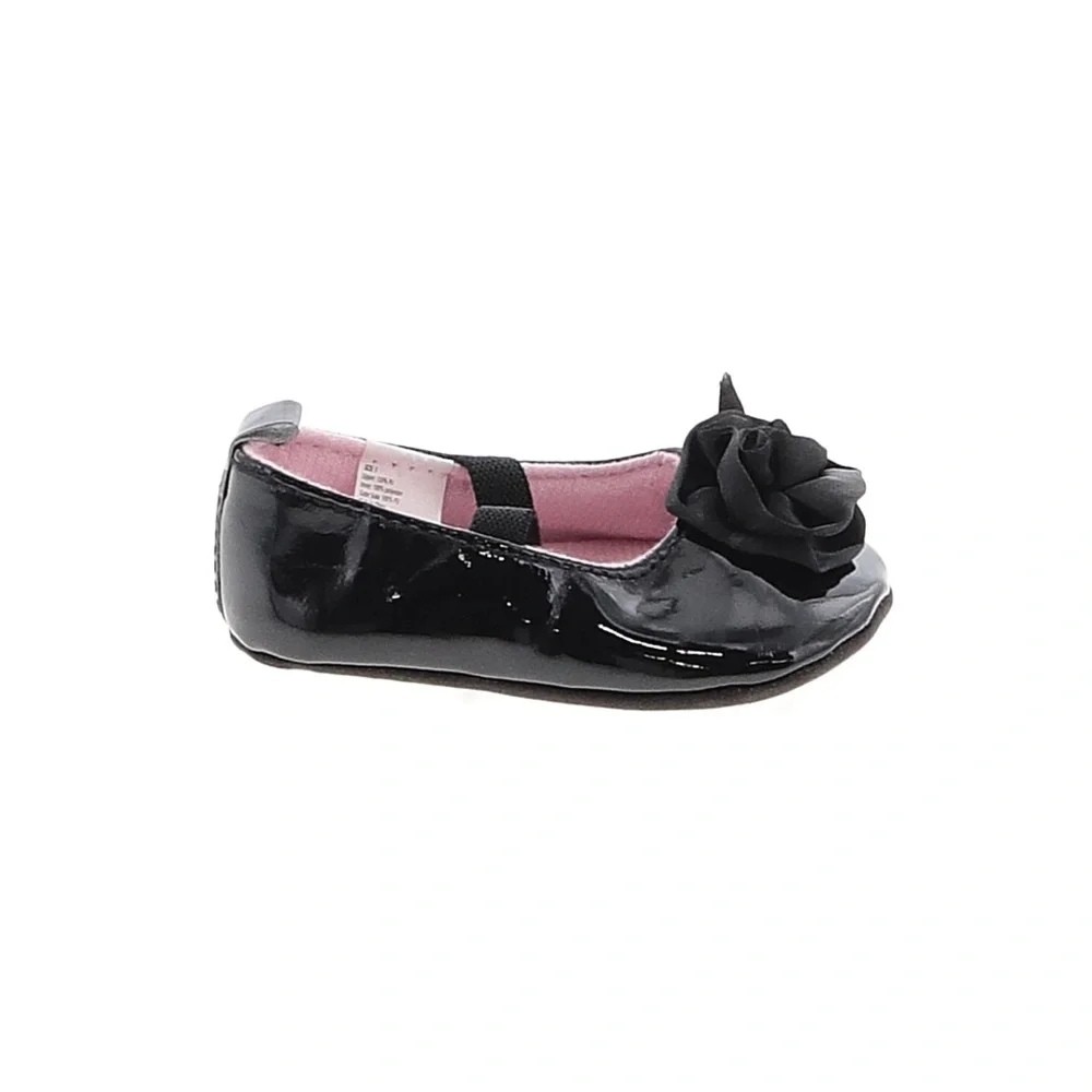 Little Me Mary Jane Slippers Black Patent Leather with Bow Size 2